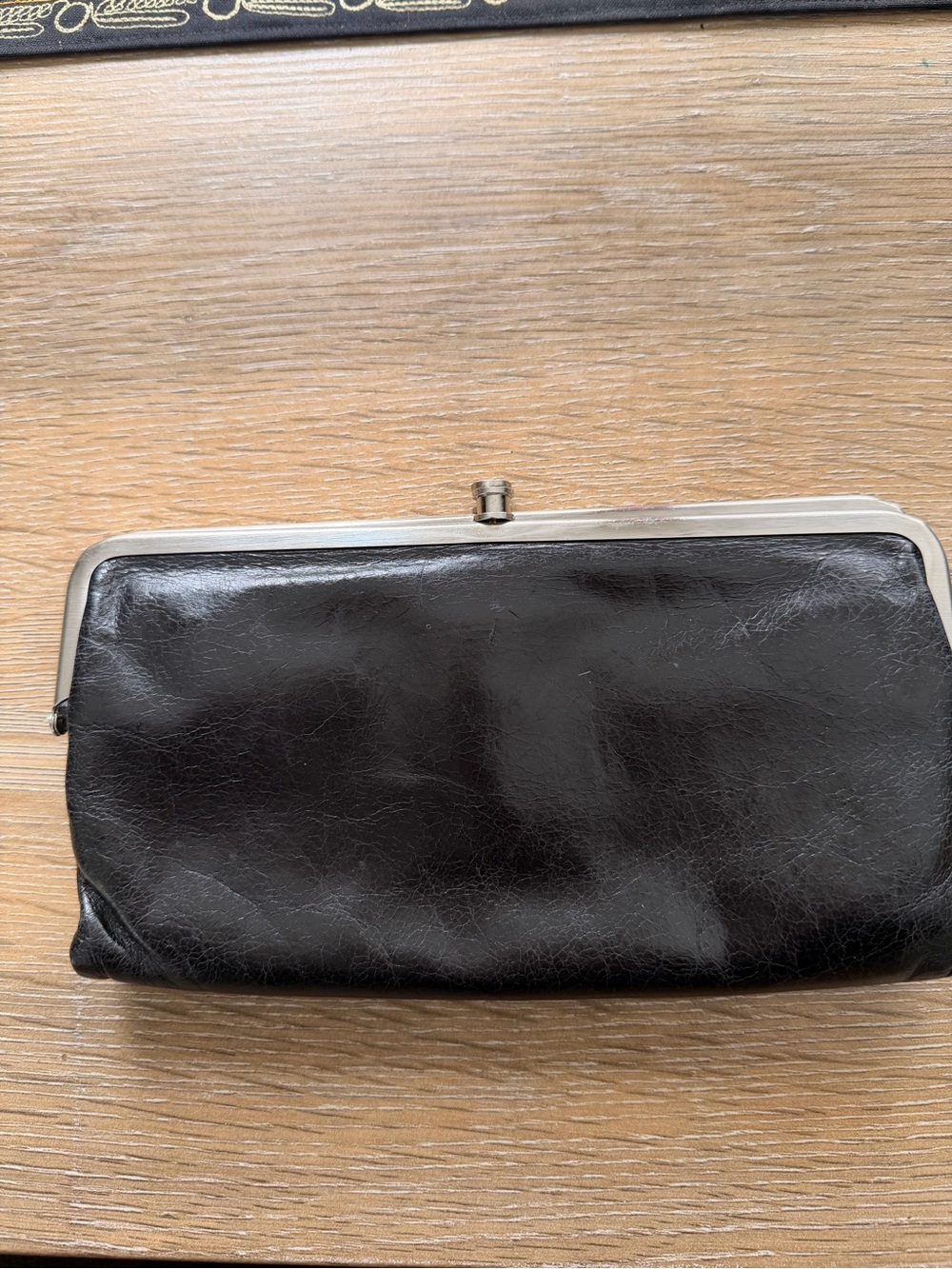 HOBO Lauren wallet Black Leather Frame Clutch with Silver Trim